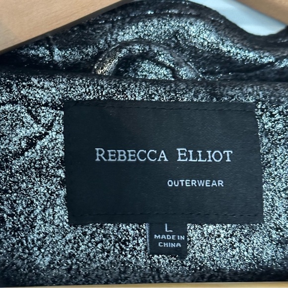 NWOT Rebecca Elliott Black and Silver Metallic Moto Jacket Size Large - Picture 2 of 4